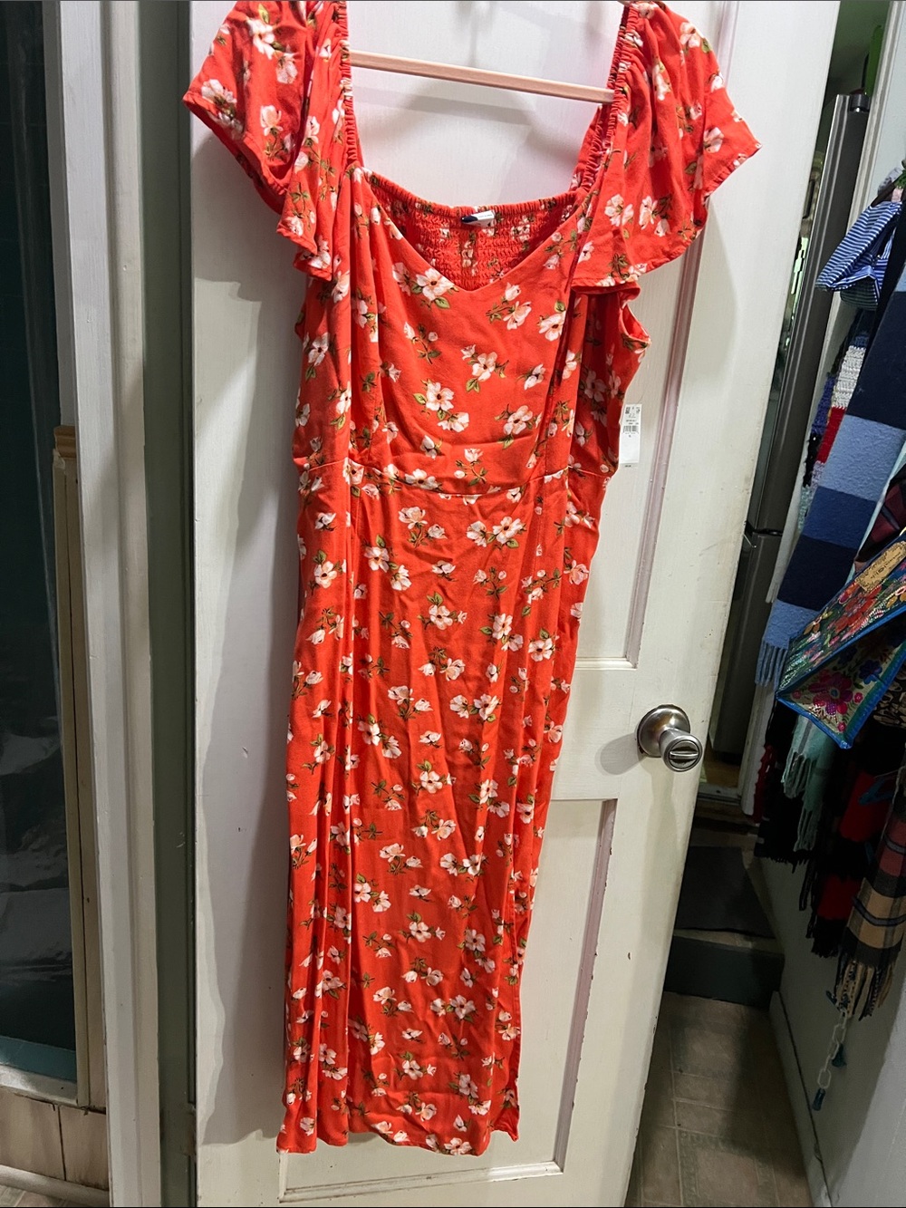 Old Navy Coral Floral Ruffle-Sleeve Maxi Dress